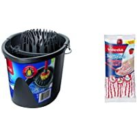 Vileda Wring &amp- Go - Cubo Patentado para un escurrido más fácil- Color Gris + Microfibras Premium 2 En 1 Recambio para…